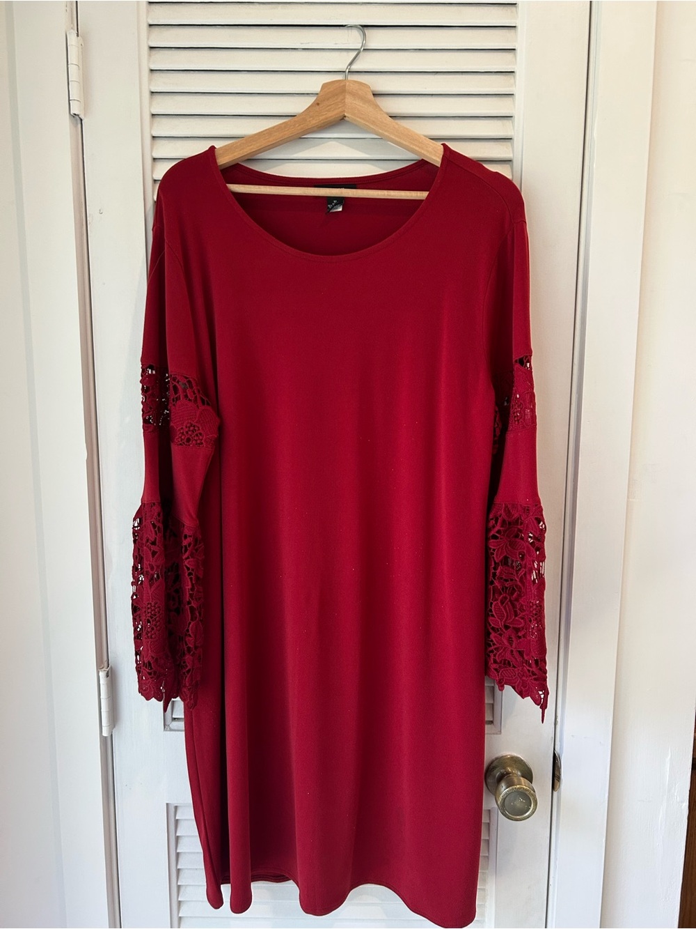 Alfani Red Long-Sleeve Shift Dress with Lace Detail